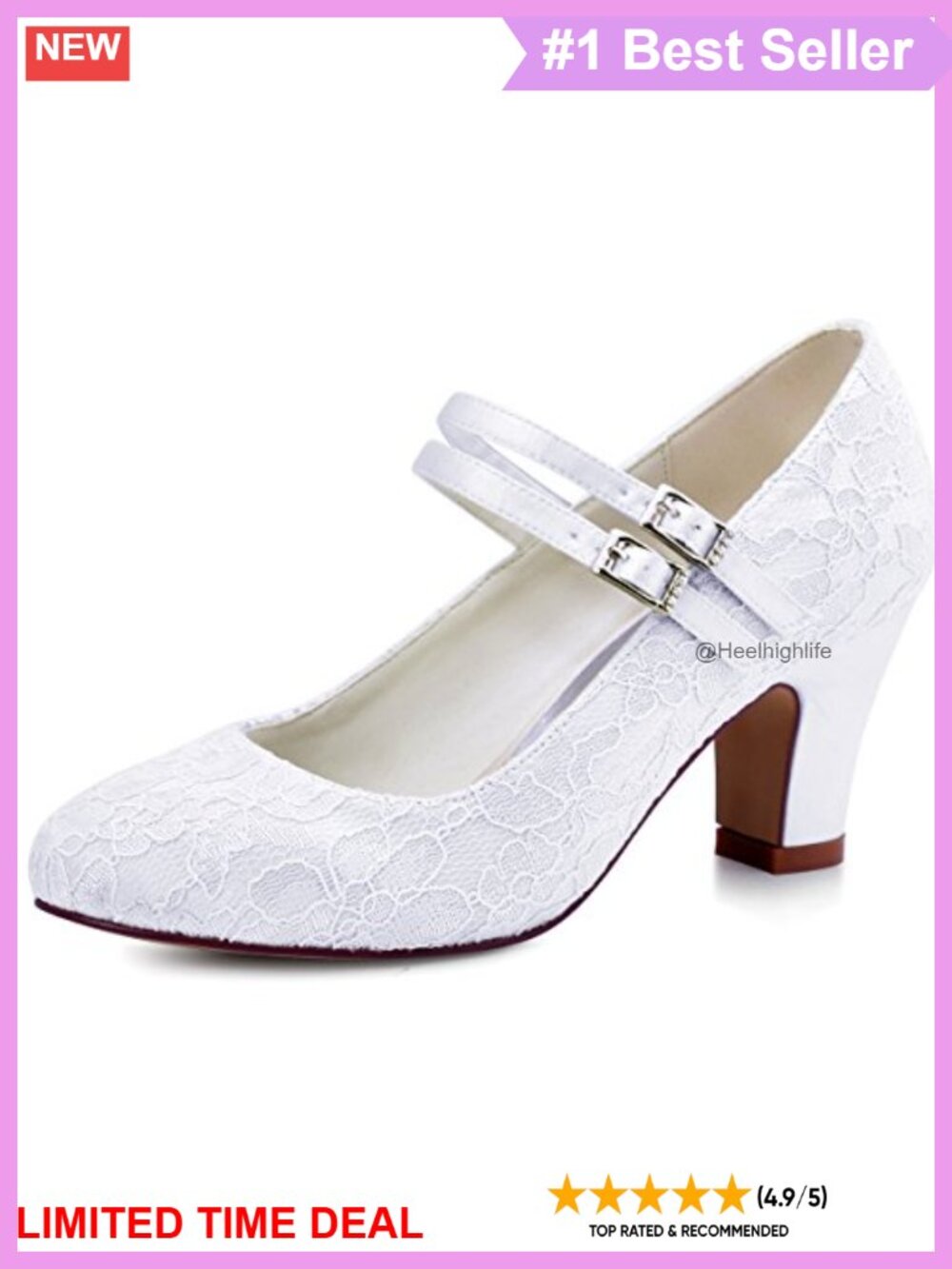 Lace Mary Jane Pumps Chunky Block Heel Closed Toe Wedding Bridal Shoes